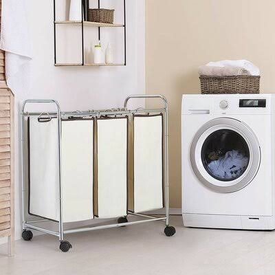 Silver 3-Bag Laundry Sorter Cart Q880
