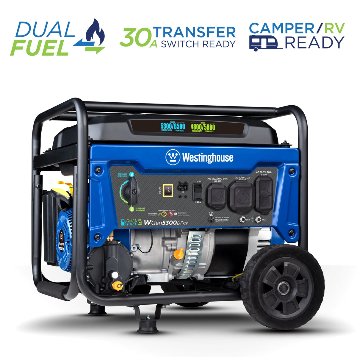 6500 Peak Watt Dual Fuel Portable Generator with CO Sensor V30110