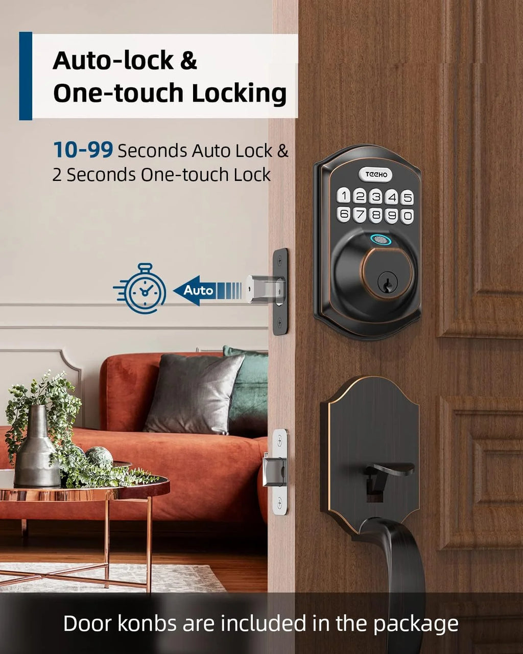 Fingerprint Keyless Entry Keypad Smart Electronic Deadbolt Door Lock with 2 Handles Set Oil Rubbed Bronze S184