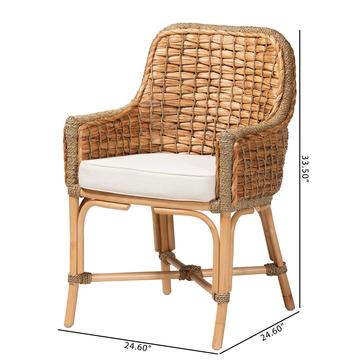 Natural Brown Woven Rattan Dining Arm Chair with Cushion E930446