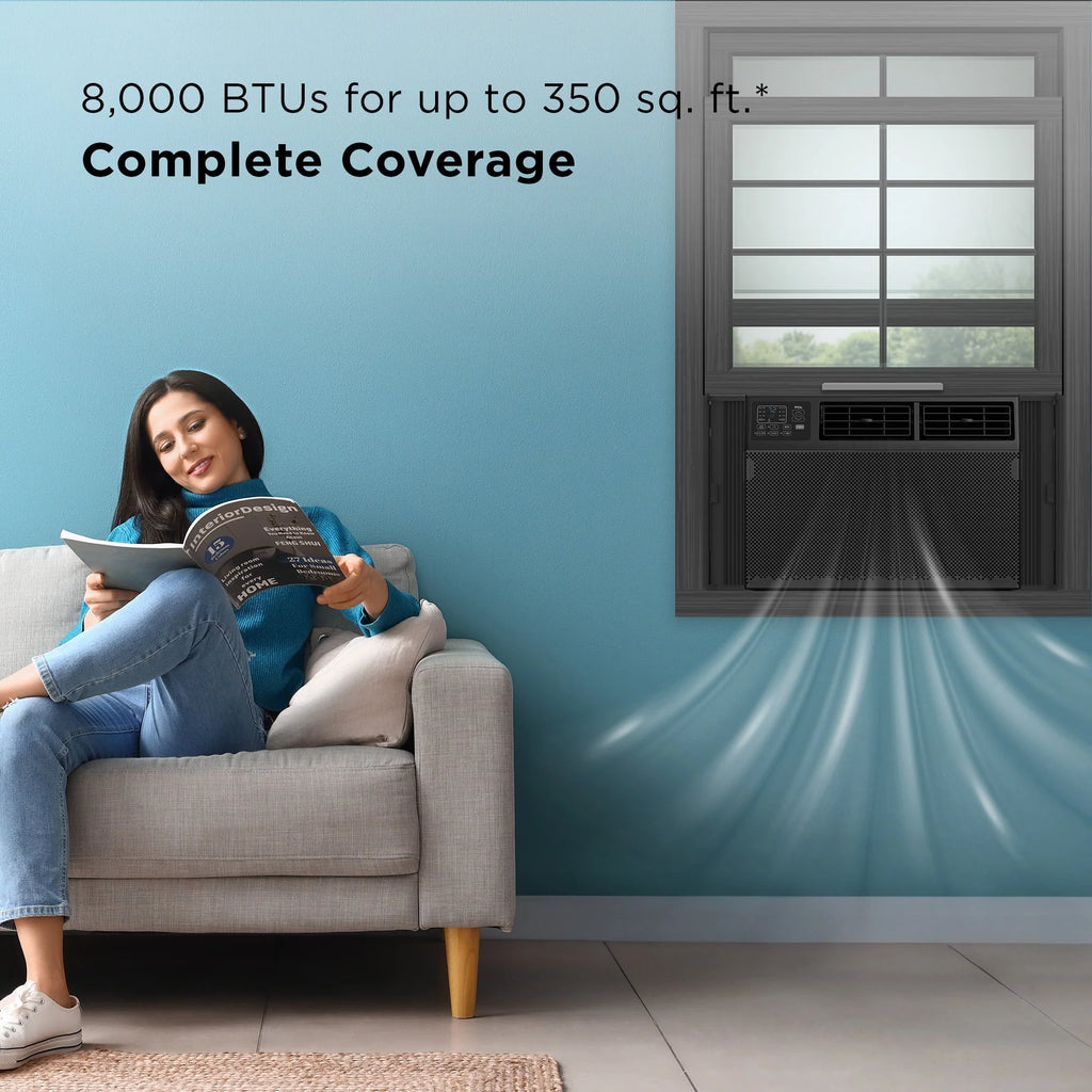8,000 BTU Smart Window Air Conditioner with Remote Control, Black Y682549
