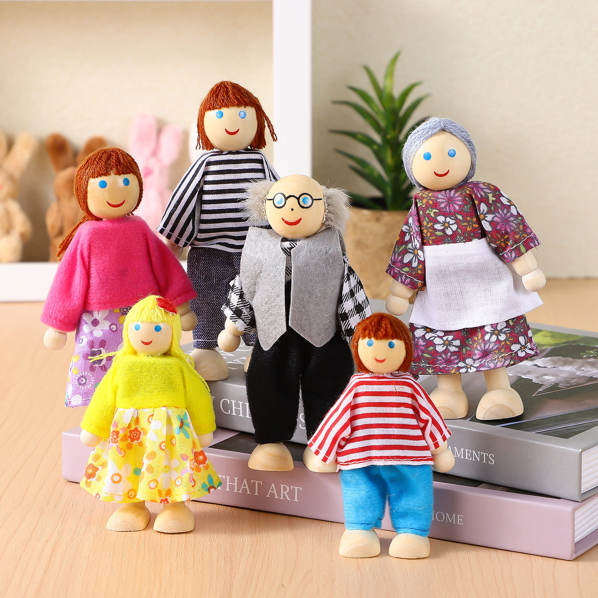 6 Pcs Wooden Doll House Figures Family Member Dolls E19619