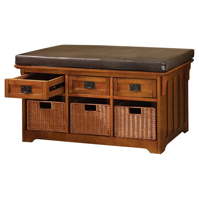 Storage Bench with Baskets in Antique Oak A833