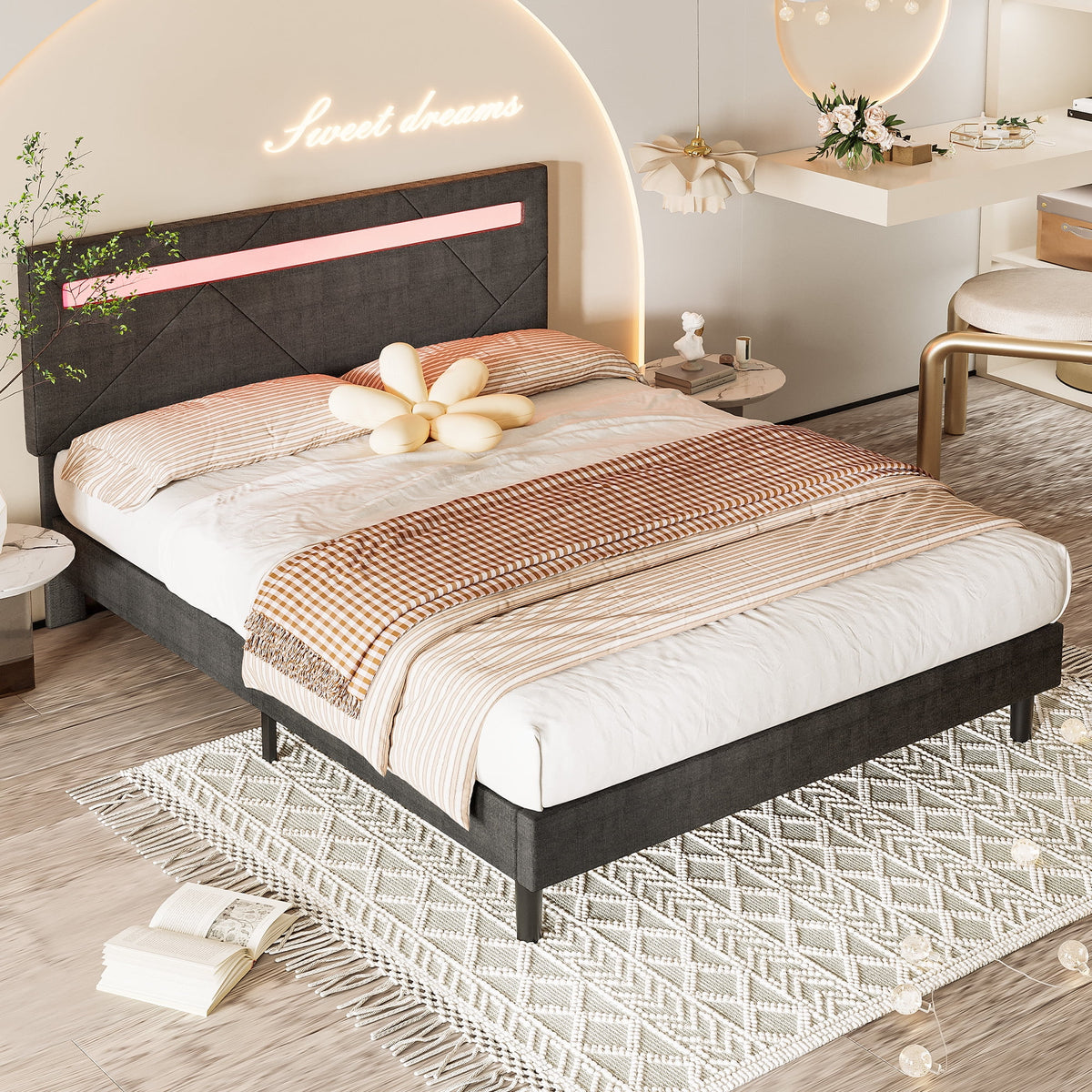 Full Size Platform Bed Frame with Adjustable Upholstered Headboard P694