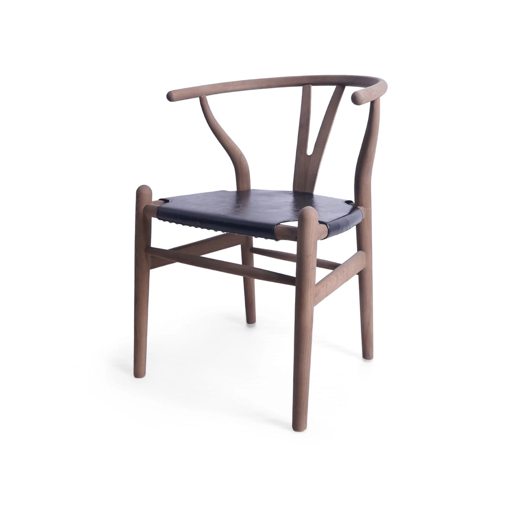 Black Faux Leather and Elm Wood Wishbone Chair L294347