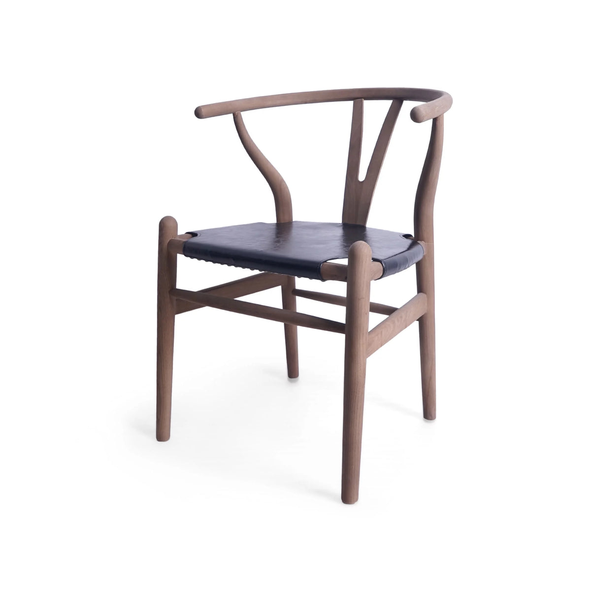 Black Faux Leather and Elm Wood Wishbone Chair L294347