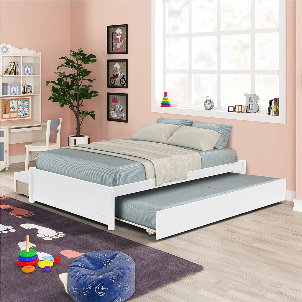 White Full Bed with Trundle and Storage B572003