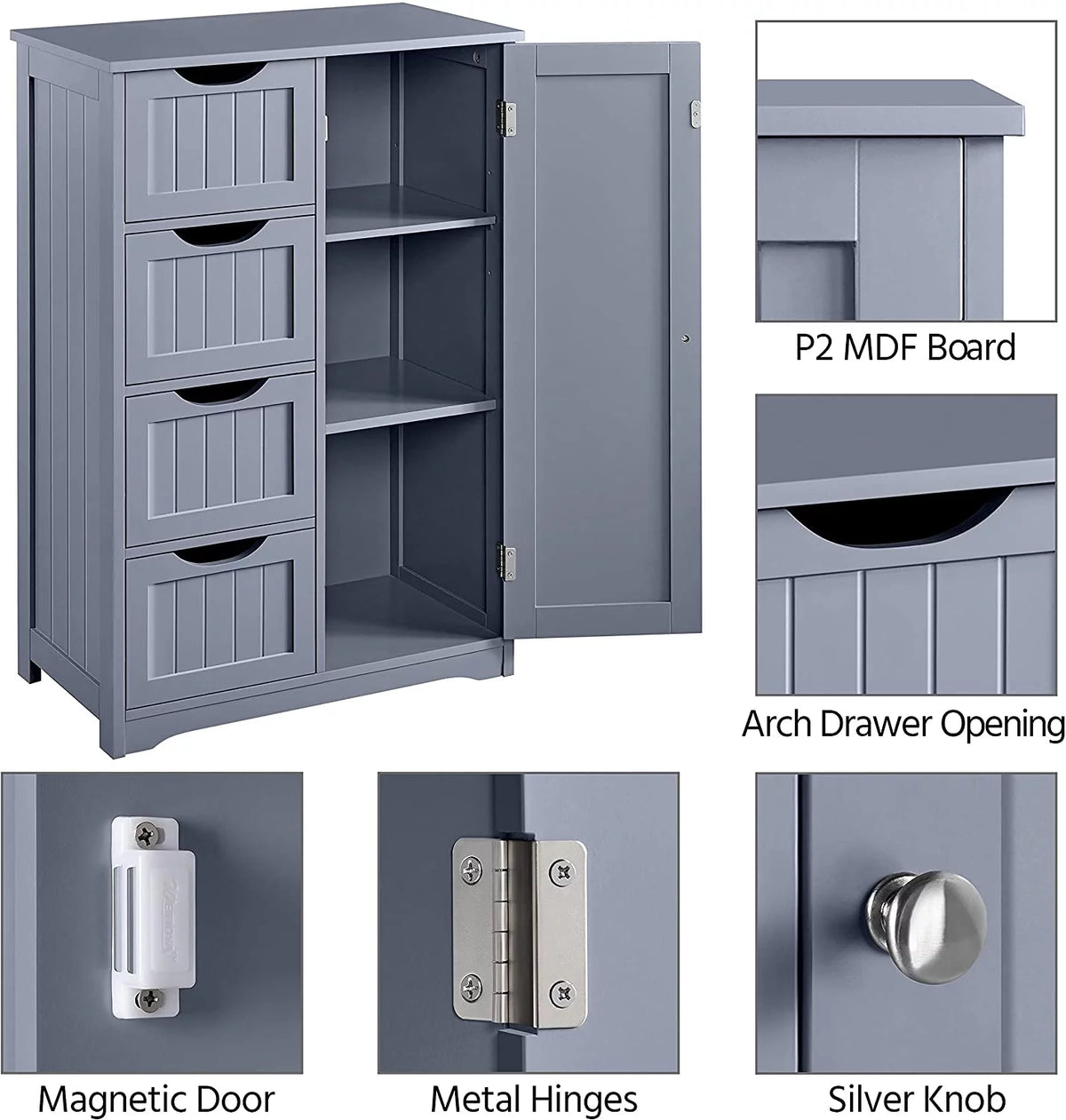 White 4 Drawer Wood Bathroom Floor Cabinet T5443