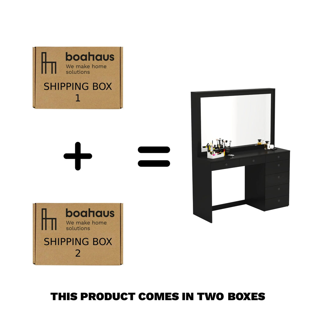 Modern Black Vanity Table with Wide Mirror Q43230