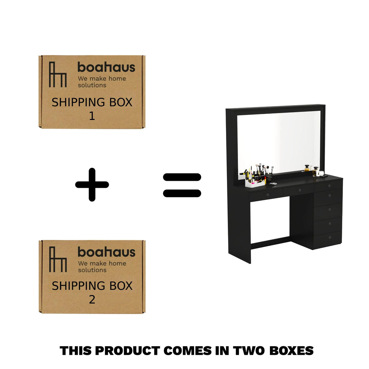 Modern Black Vanity Table with Wide Mirror Q43230