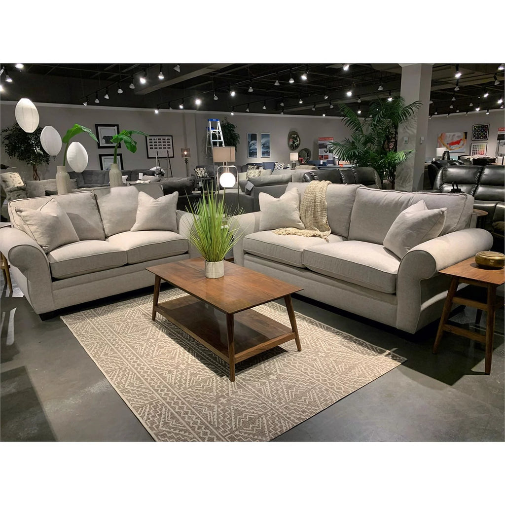 Cream Fabric Loveseat with Rolled Arms B830