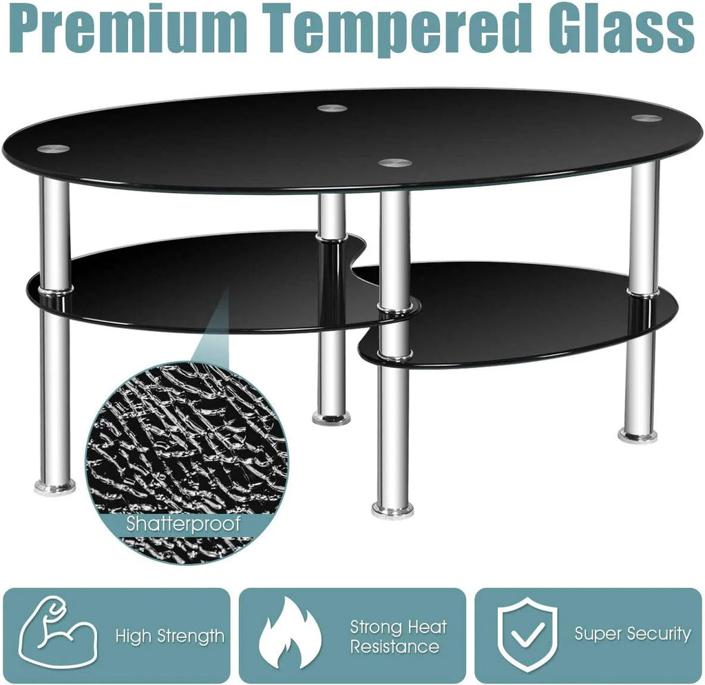 Black Oval Glass Coffee Table X971528