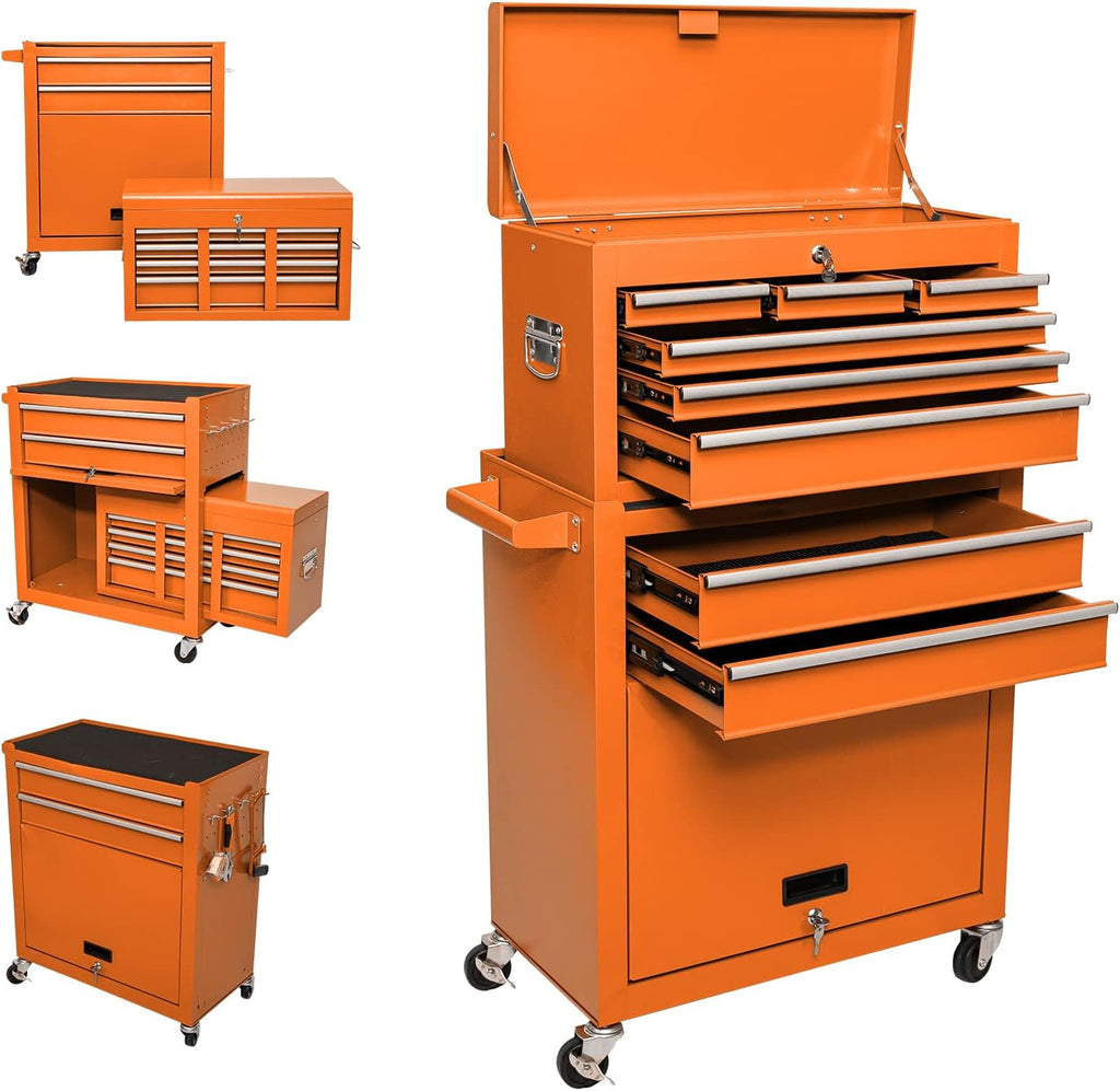 8-Drawer Rolling Tool Chest with 4 Wheels, Lockable Tool Storage Cabinet (RED) X836