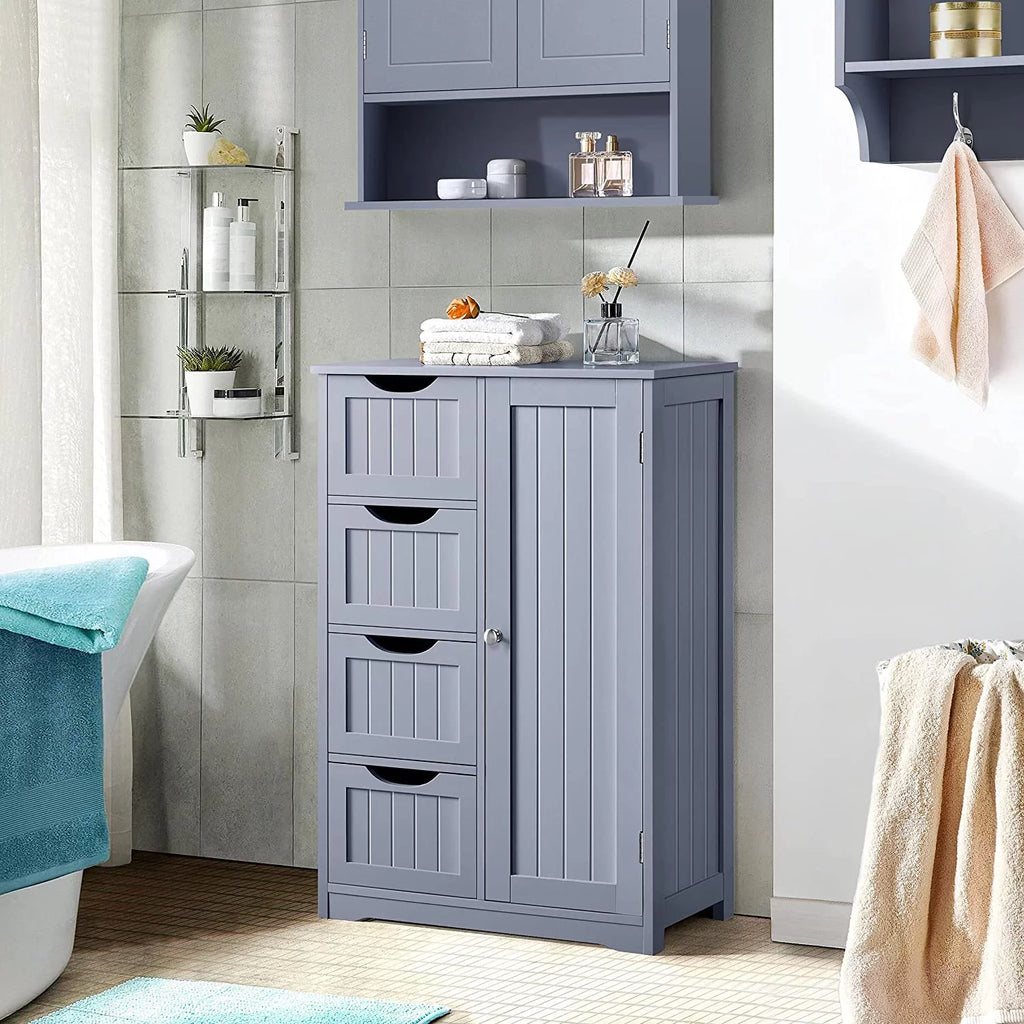 White 4 Drawer Wood Bathroom Floor Cabinet T5443
