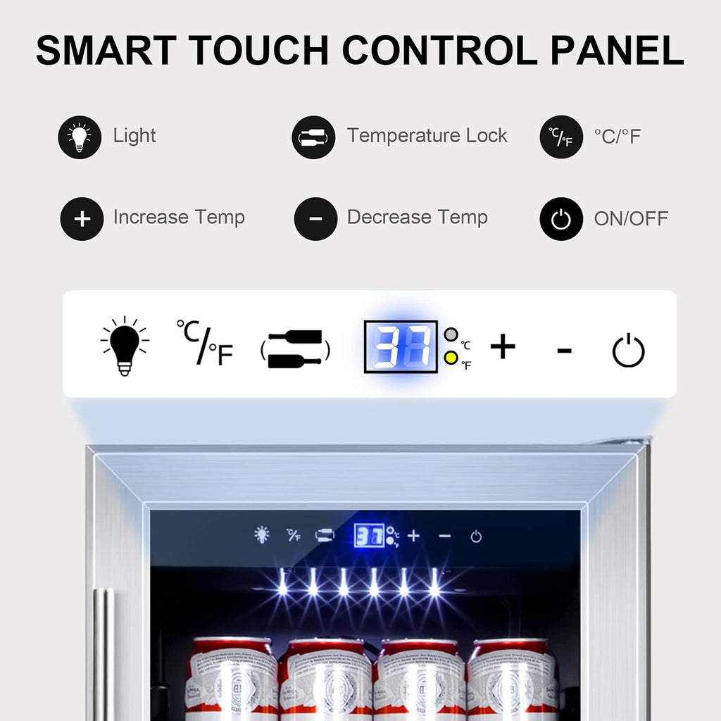 Mini Fridge 15 Inch Beverage Refrigerator Cooler, 130 Can, Glass Door G45120