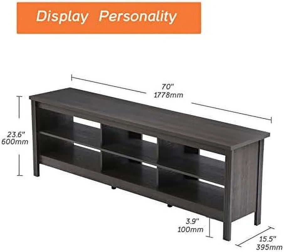 Brown Farmhouse TV Stand with 6 Cubby T6520