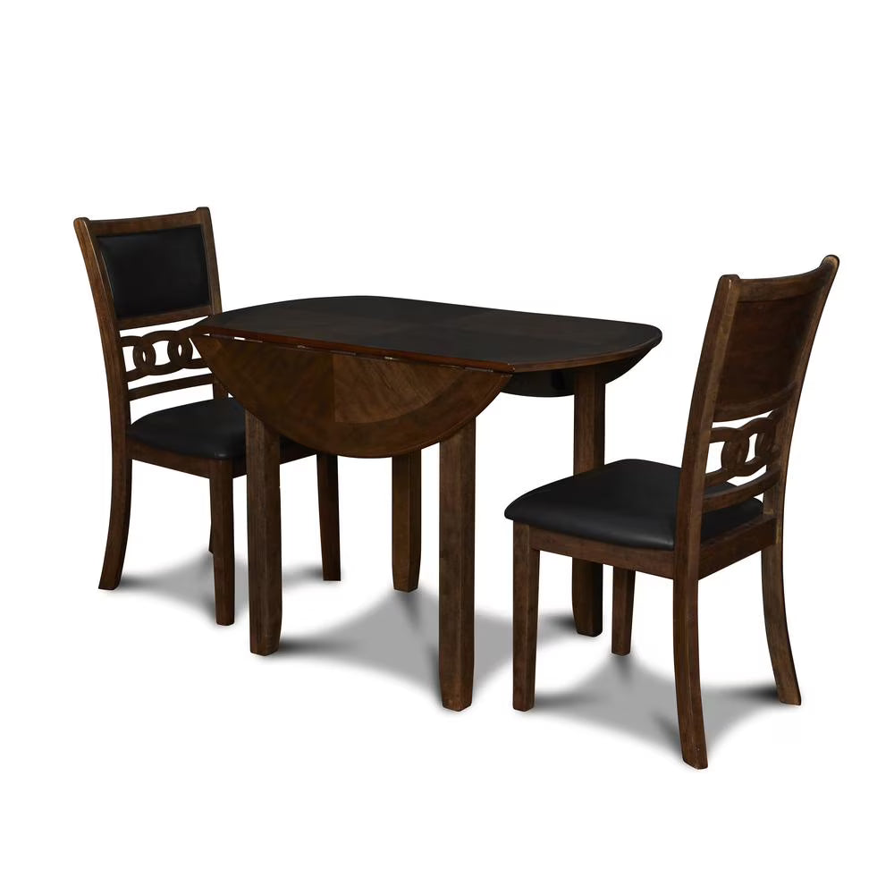 Solid Wood Drop Leaf Dining Table with 2 Chairs in Brown S96849