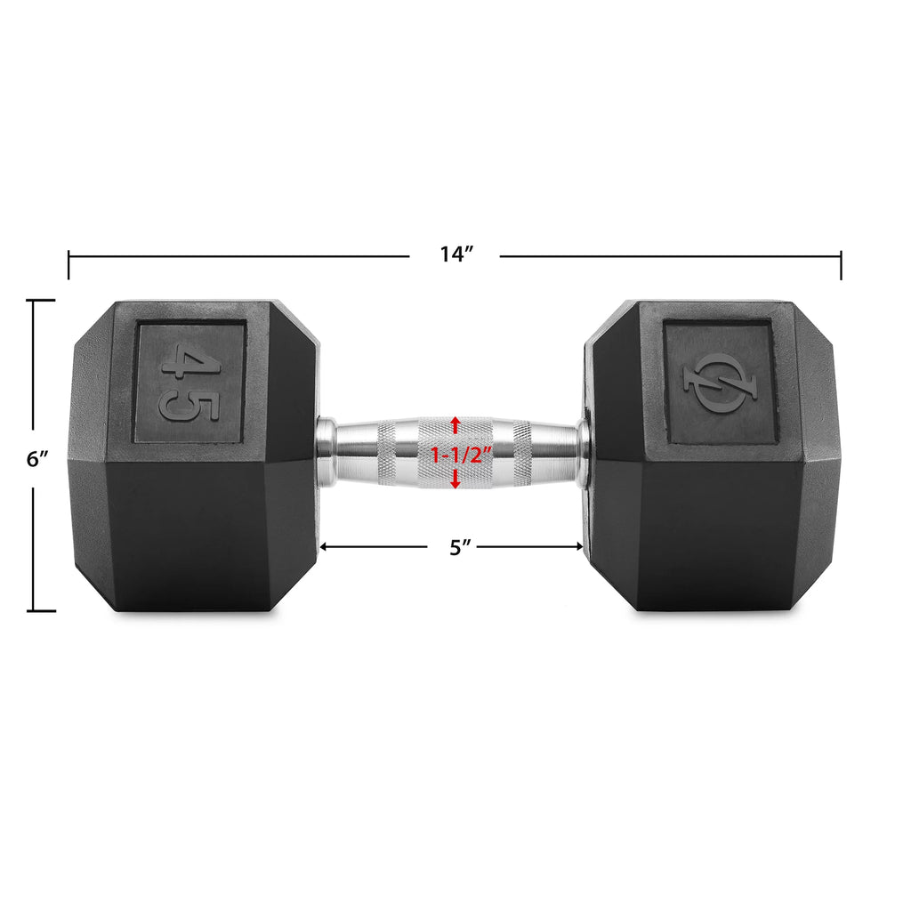 45 lb Pair Rubber Coated Hex Dumbbell O373267