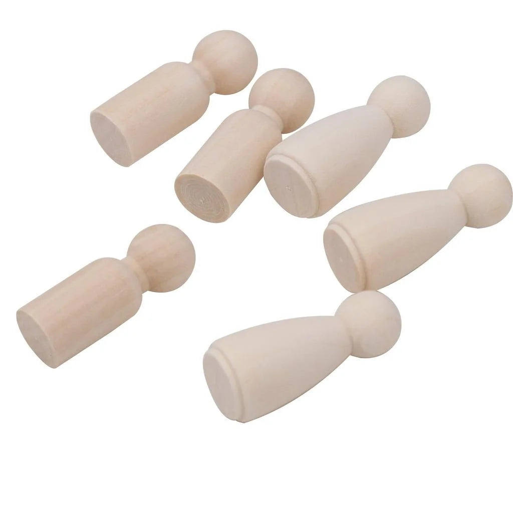 20Pcs Natural Unfinished Wooden Peg Doll Bodies Woman 55mm V409