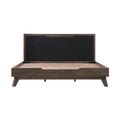 Oak Wood King Platform Bed with Faux Leather Headboard H658