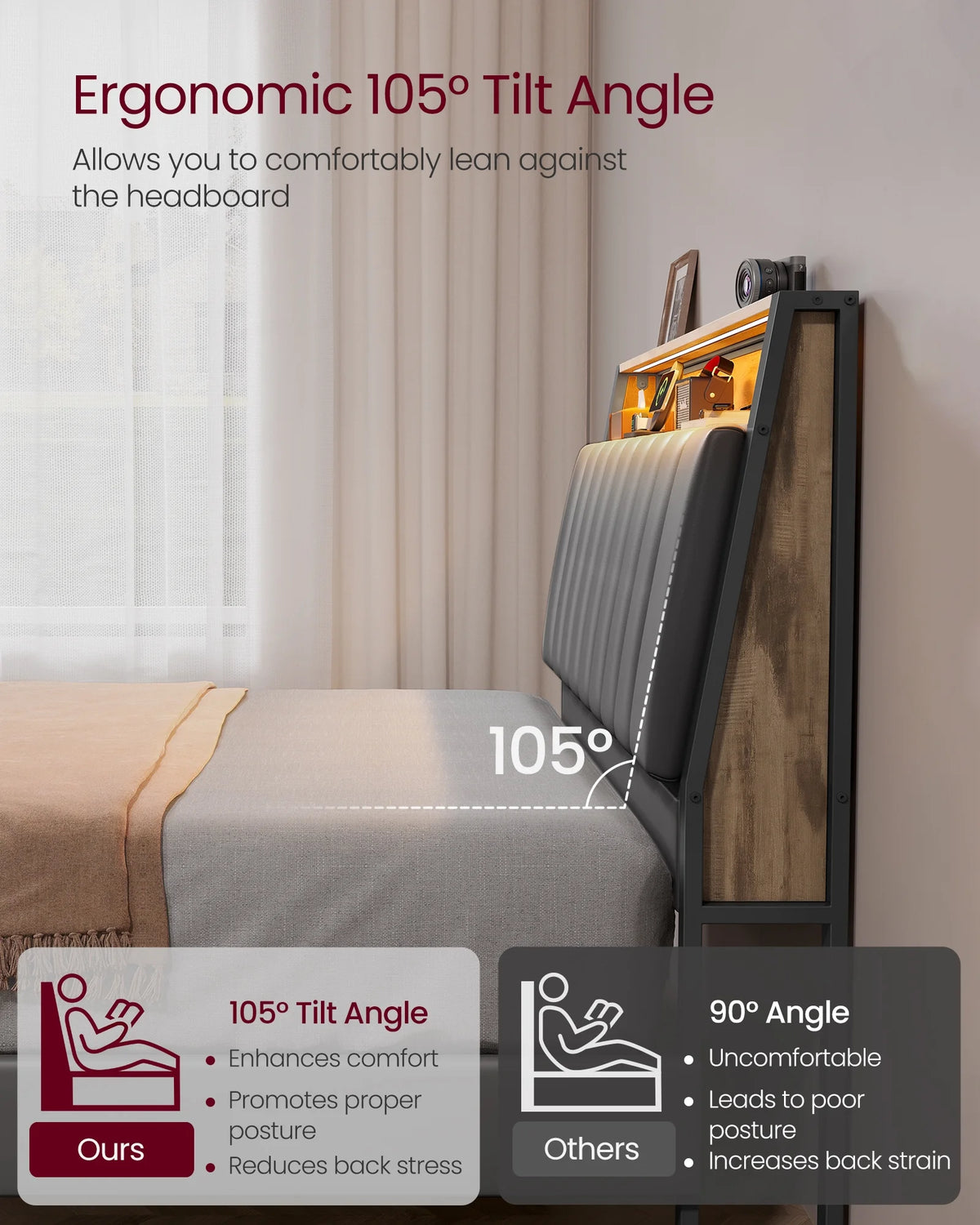 Full Size Bed Frame with Storage Headboard and Charging Station L230