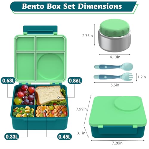 8oz Leak-Proof 4 Compartment Bento Lunch Box Set with Thermo Food Jar and Insulated Bag F819