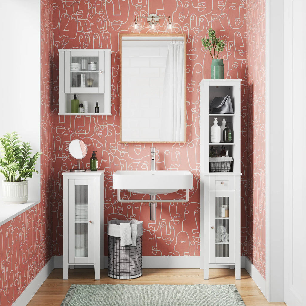 Slim Tall White Wood Cabinet P952158