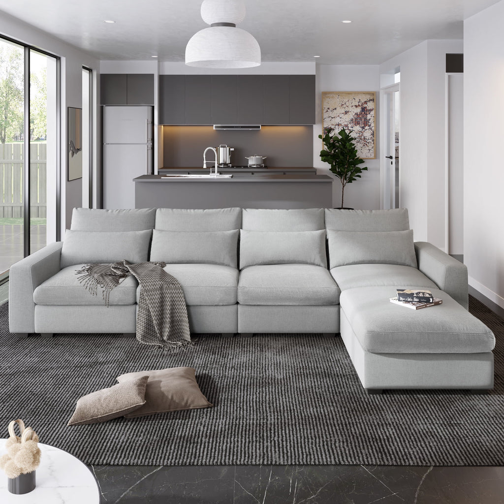 Light Gray L-Shape Feather Filled Sectional Sofa H708