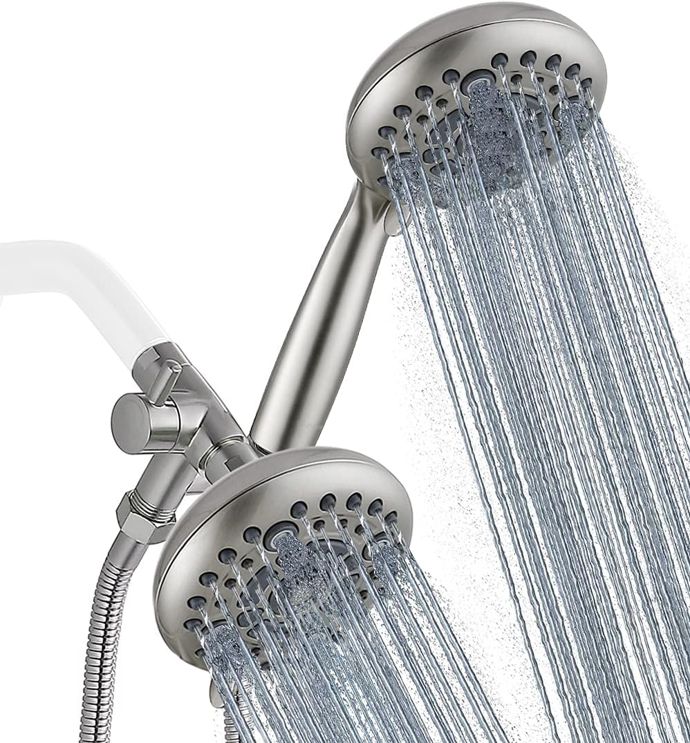 High Pressure Dual Shower Head Combo with 72 Inches Stainless Steel Hose, 3-Way Brass Diverter, Brushed Nickel, Pack of 2 T3520