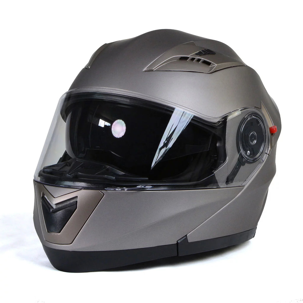 Silver Modular Motorcycle Helmet with Drop Down Visor V453