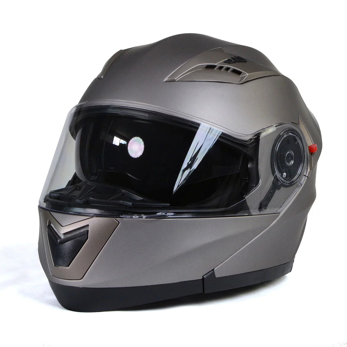 Silver Modular Motorcycle Helmet with Drop Down Visor V453