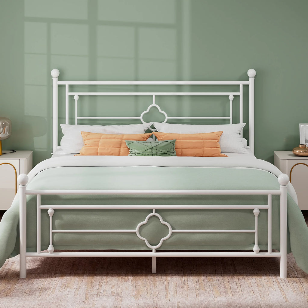 Queen Size Black Metal Bed with Vintage Headboard G830