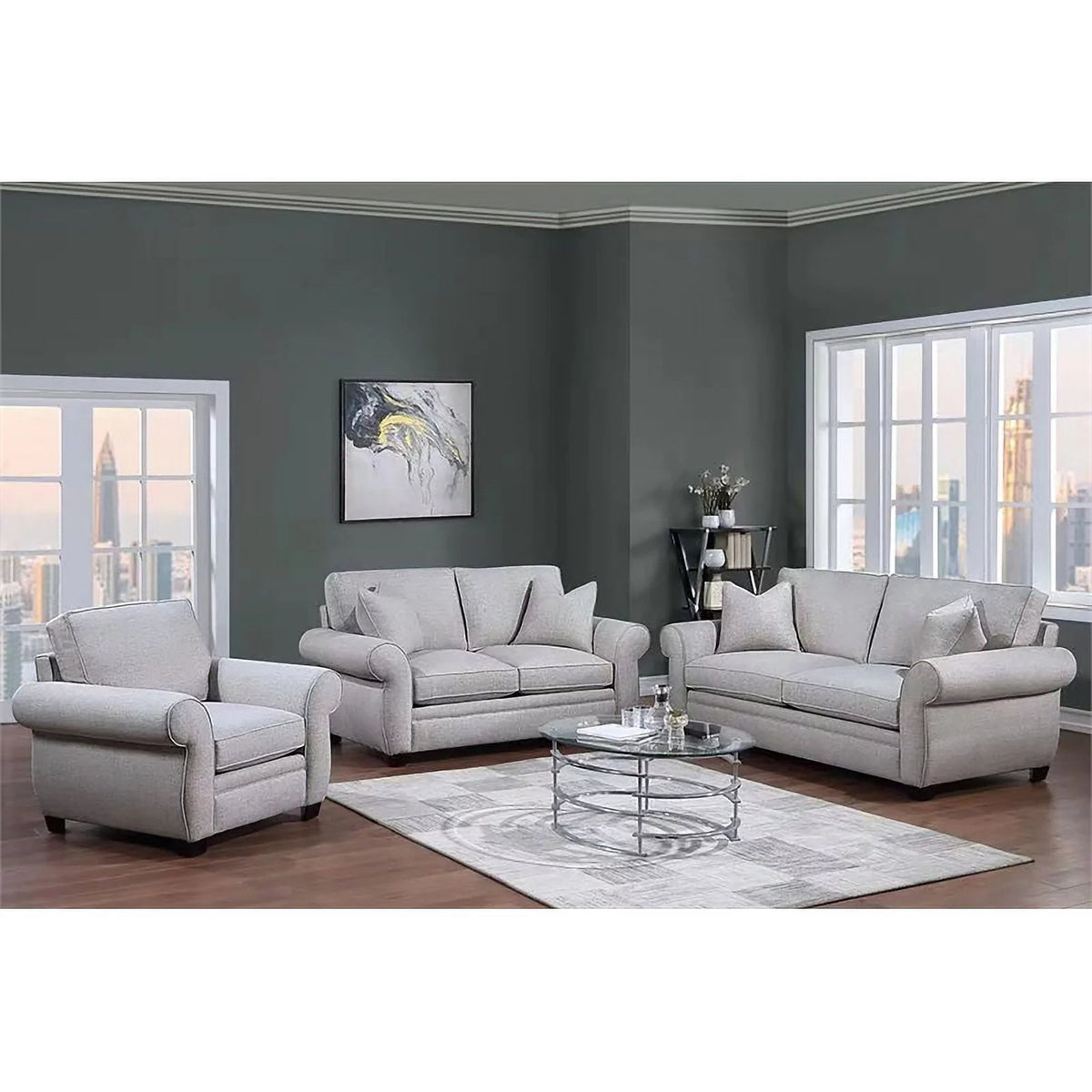 Cream Fabric Loveseat with Rolled Arms B830