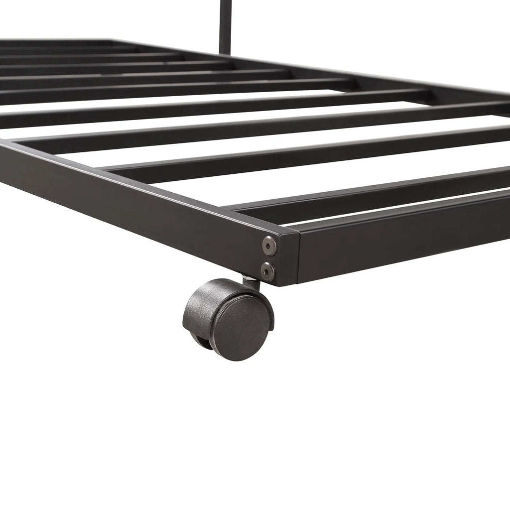 Black Metal Bed Frame with Rollers Q7246