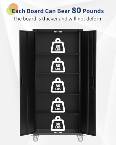 Metal Storage Cabinet with Wheels, Steel Tool Cabinet with Pegboard and 4 Adjustable Shelves D42580