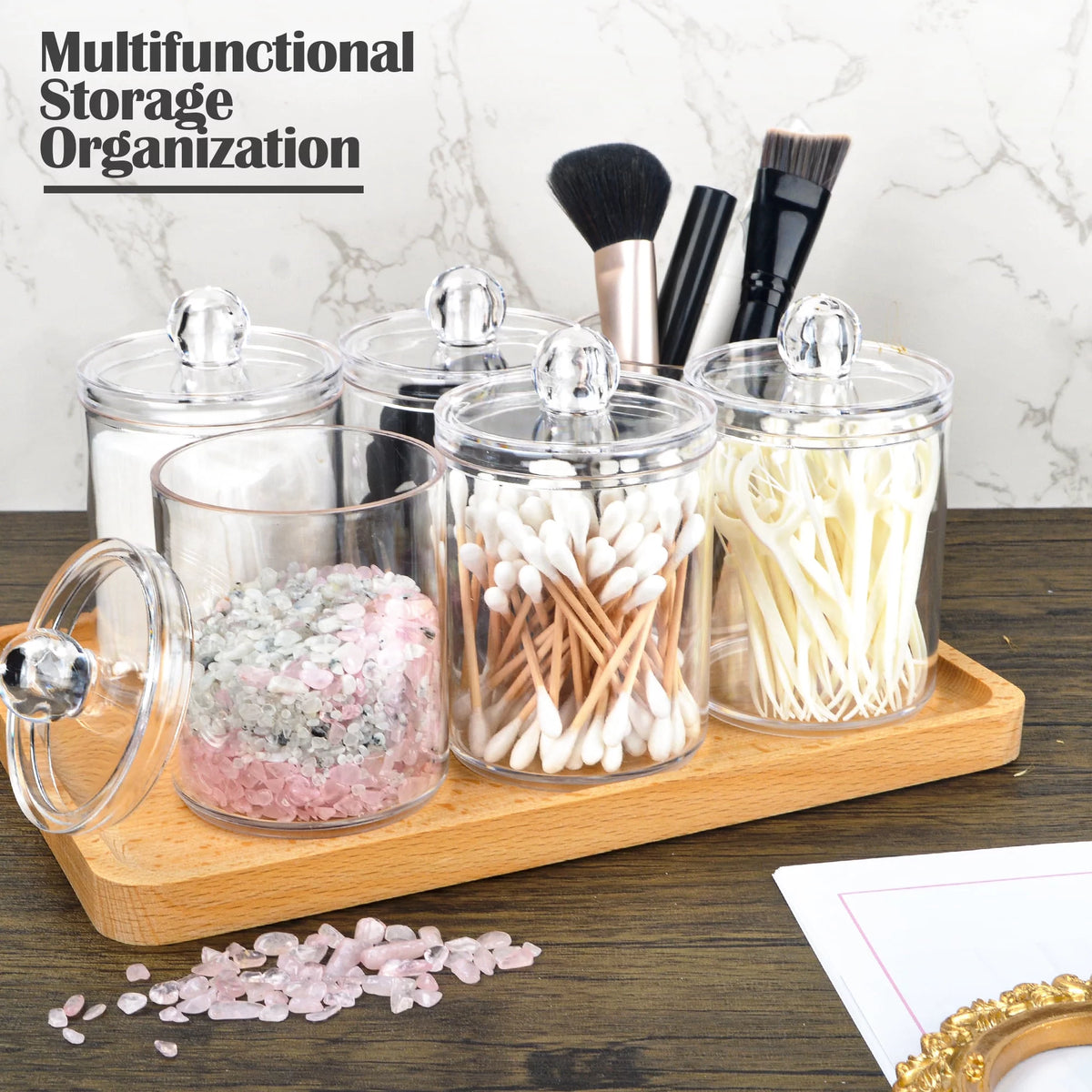 6 Pcs Cotton Swab Ball Pad Holder Clear Makeup Organizer S593549