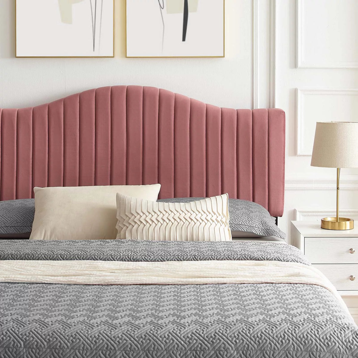 Pink Velvet Tufted Twin Size Platform Bed Frame N496637