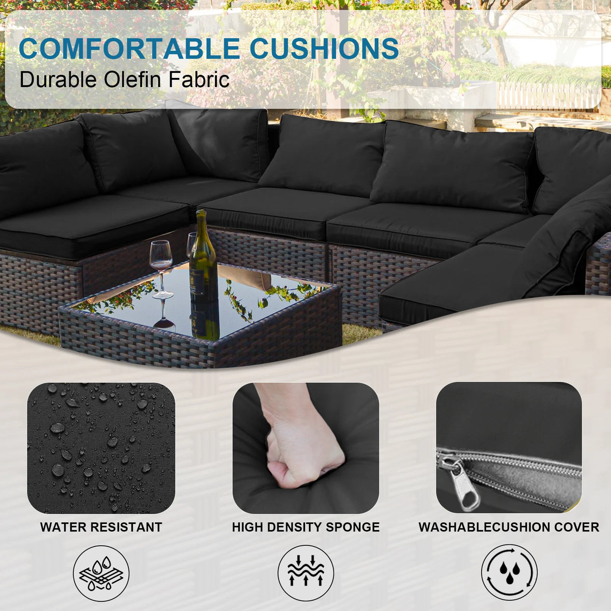 9 Pieces PE Wicker Rattan Sectional Sofa B85292