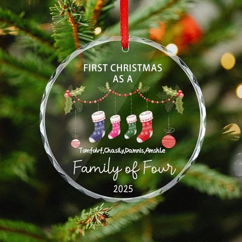 First Christmas Family of Three Footprints Ornament T632
