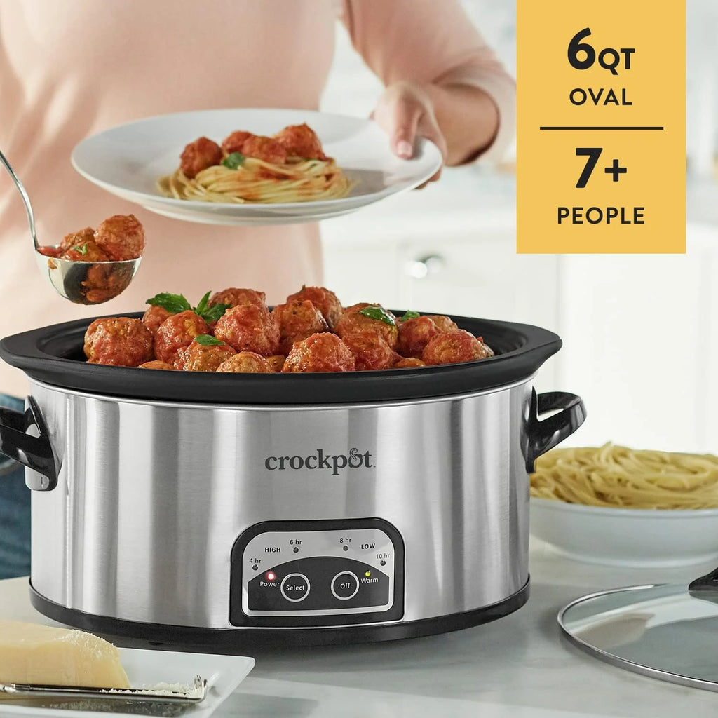 6 Quart Programmable Slow Cooker with Timer, Stainless Steel T188090