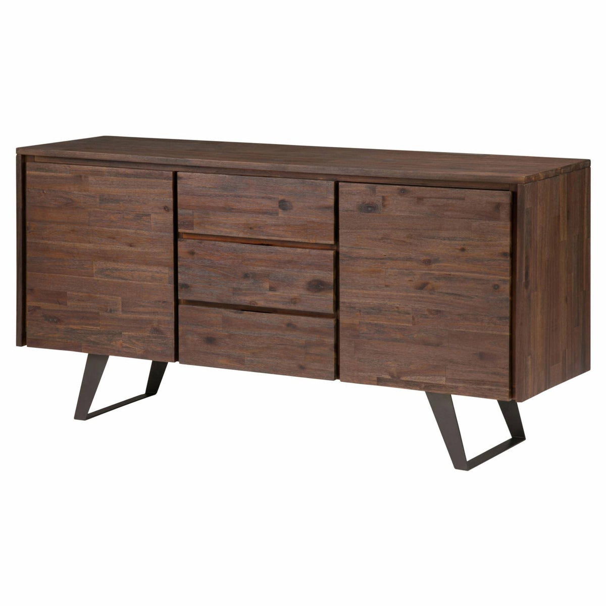 Distressed Charcoal Brown Solid Acacia Wood and Metal Sideboard Buffet D559073