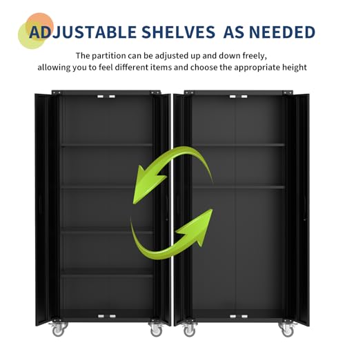 Metal Storage Cabinet with Wheels, Steel Tool Cabinet with Pegboard and 4 Adjustable Shelves D42580