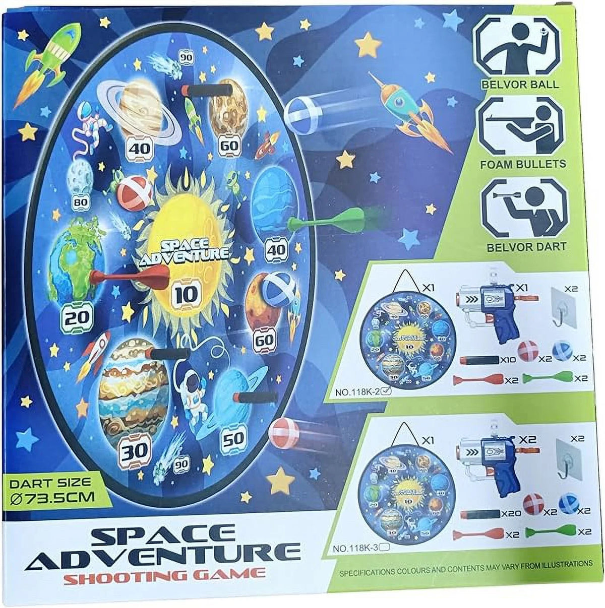 Wall Hanging Dart Game Set with Foam Bullets, Plastic Darts, Belvor Balls and 1 Compact Gun S331