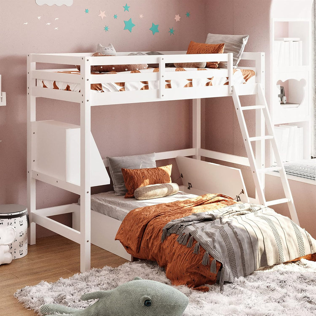 Espresso Wood Twin Loft Bed with Desk and Storage Drawers, Cabinet, Shelves O372