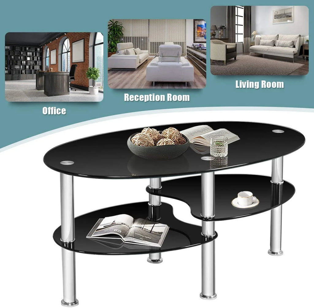 Black Oval Glass Coffee Table X971528