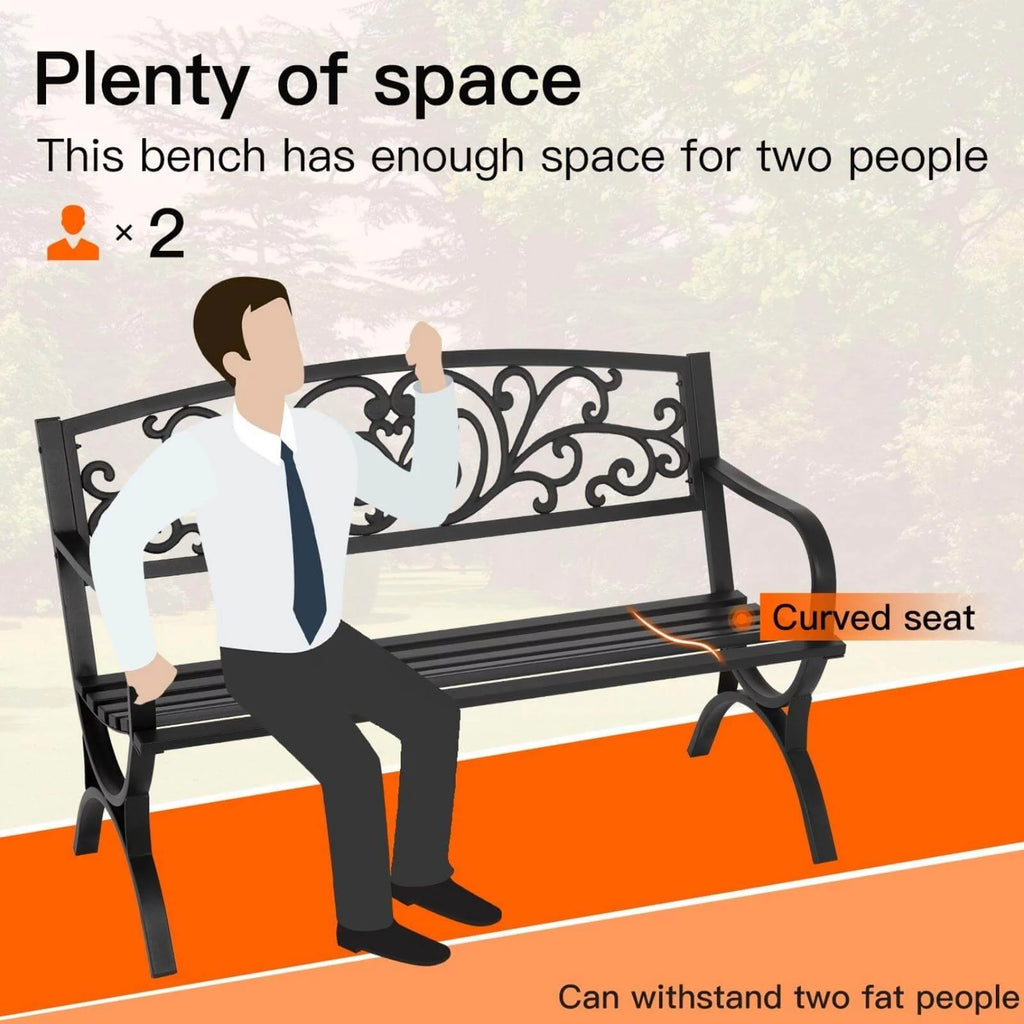 50-in Black Metal Garden Bench with Armrests I485