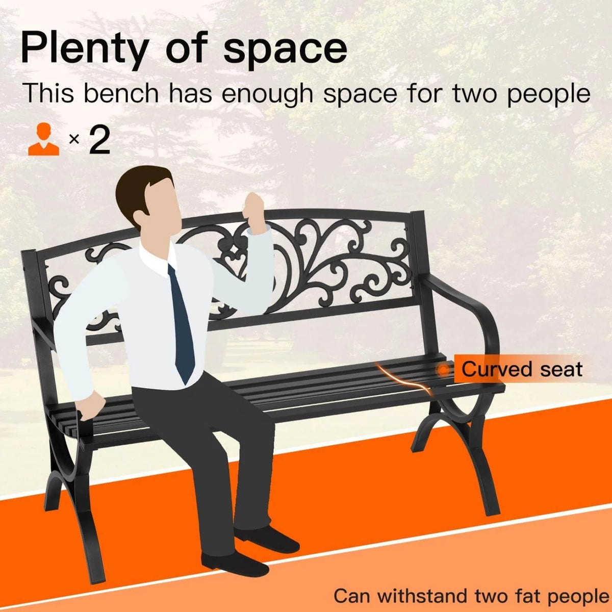 50-in Black Metal Garden Bench with Armrests I485