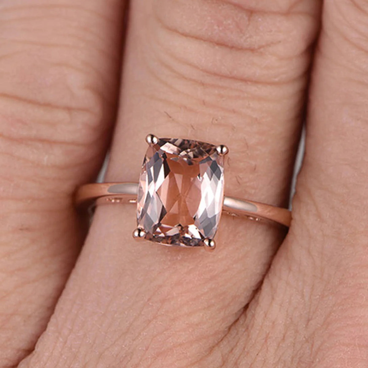 10mm Cushion Morganite 4 Carat Engagement Ring 10k Rose Gold Filigree N3342