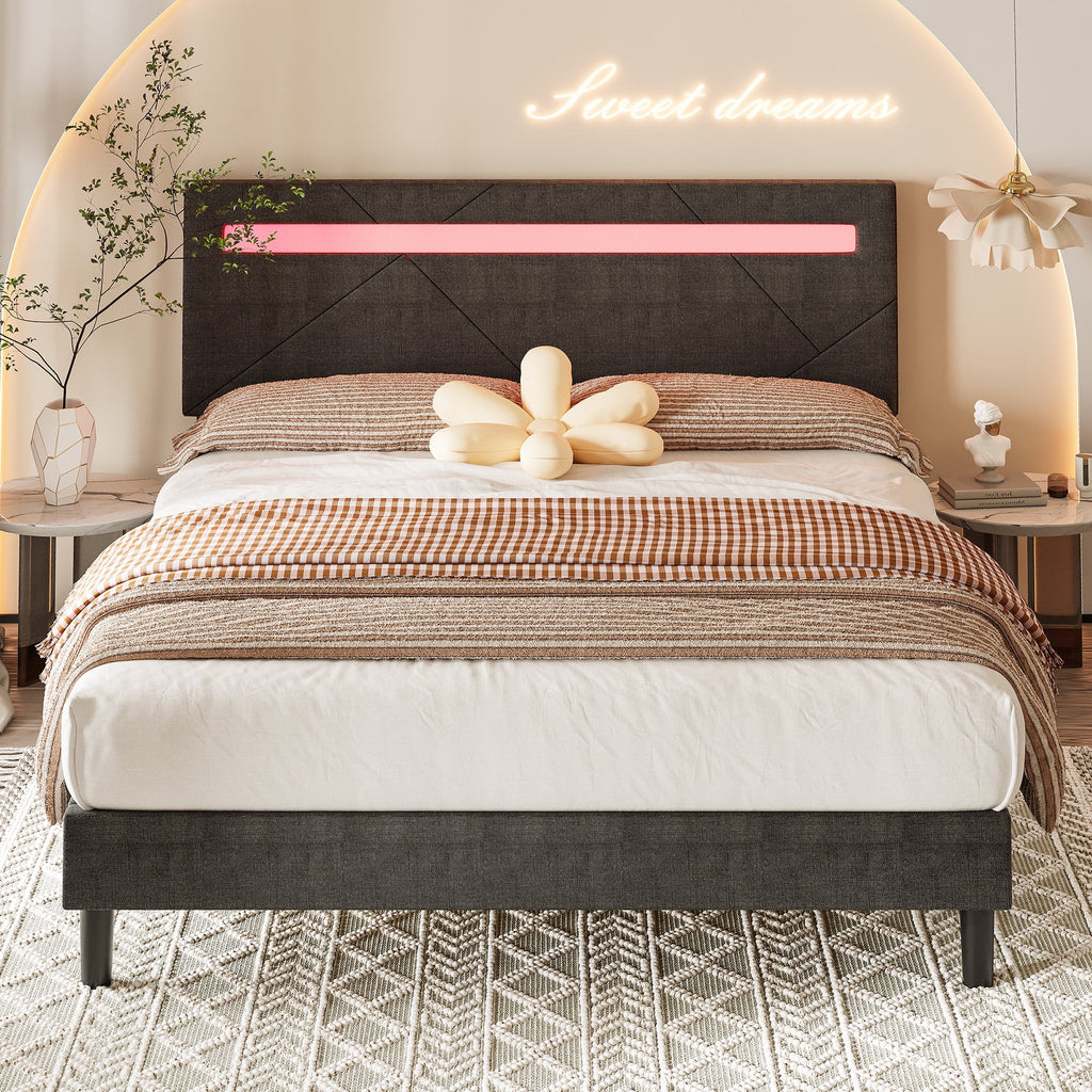 Full Size Platform Bed Frame with Adjustable Upholstered Headboard P694