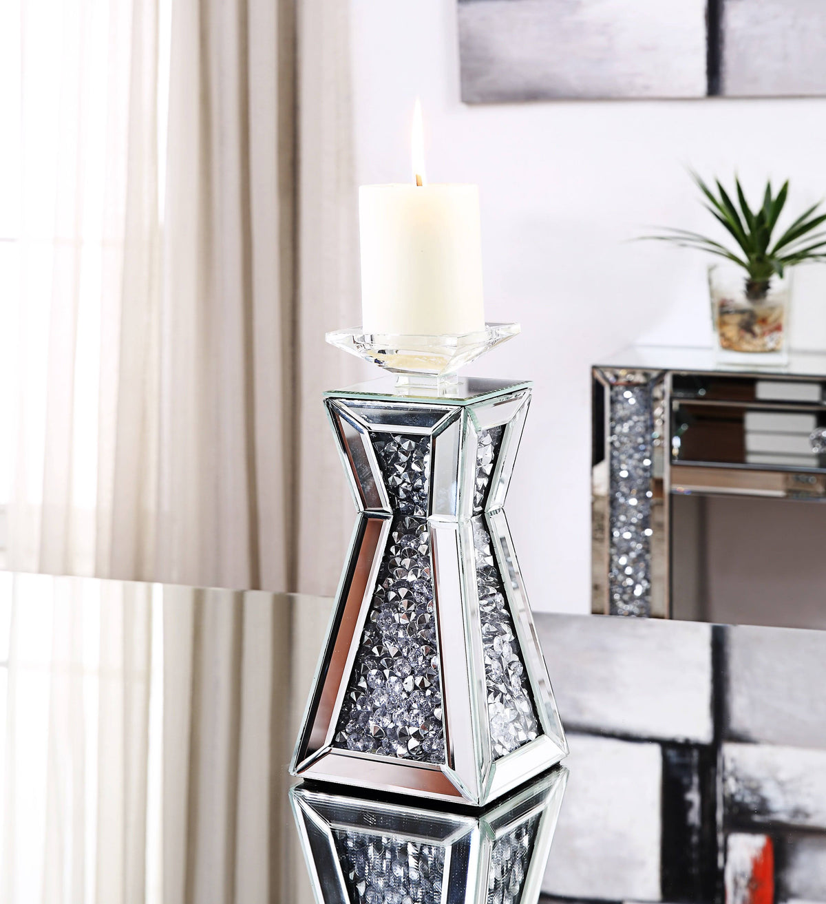 Clear Glass and Wood Candle Holder, Set of Two R9858